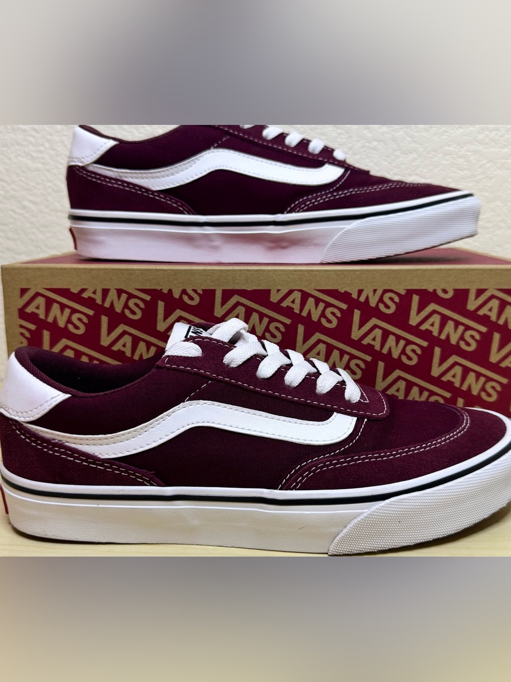 Vans Brooklyn LS Port Royale Burgundy Suede Canvas Sneakers Womens Size 8 - Picture 2 of 11